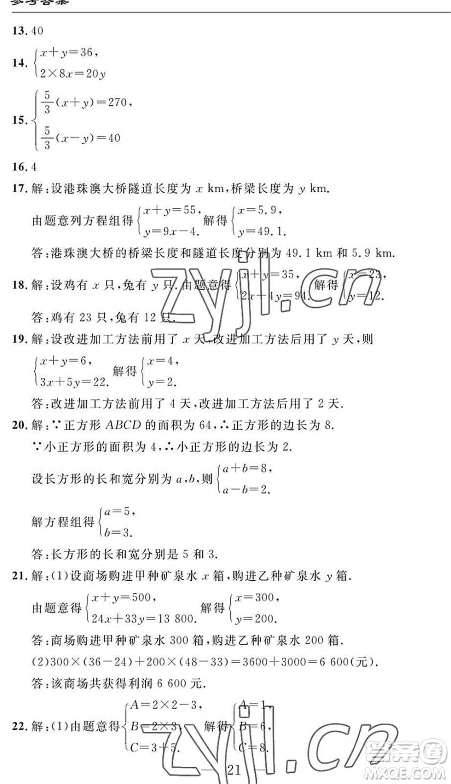 長(zhǎng)江少年兒童出版社2022智慧課堂自主評(píng)價(jià)七年級(jí)數(shù)學(xué)下冊(cè)通用版答案