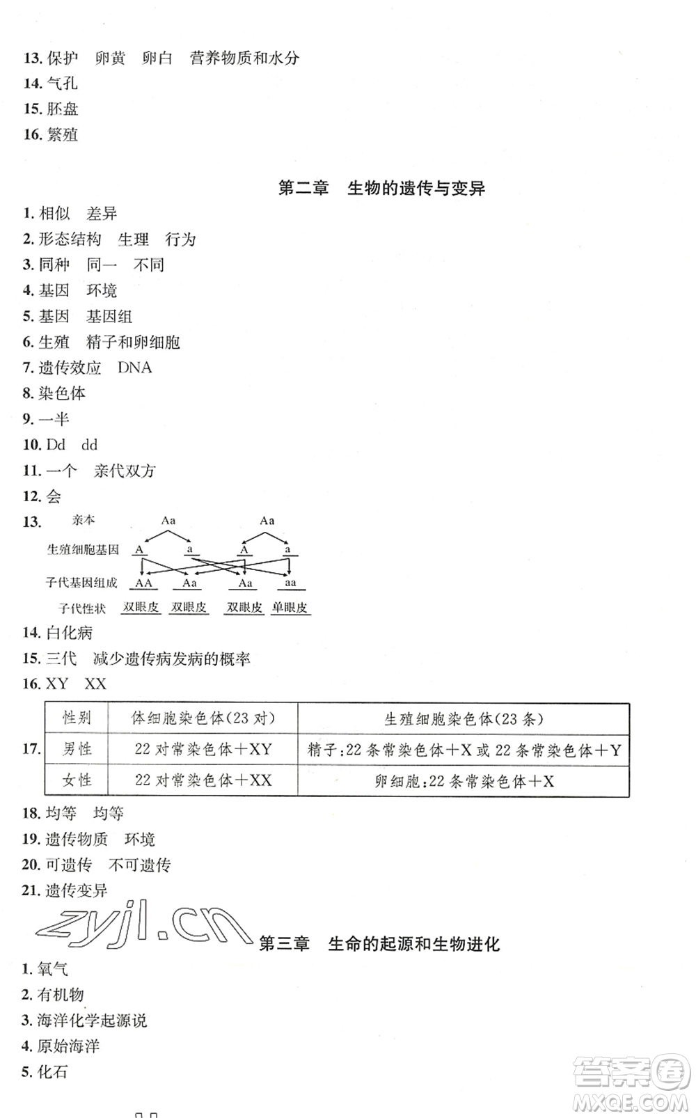 長江少年兒童出版社2022智慧課堂自主評價八年級生物下冊通用版答案