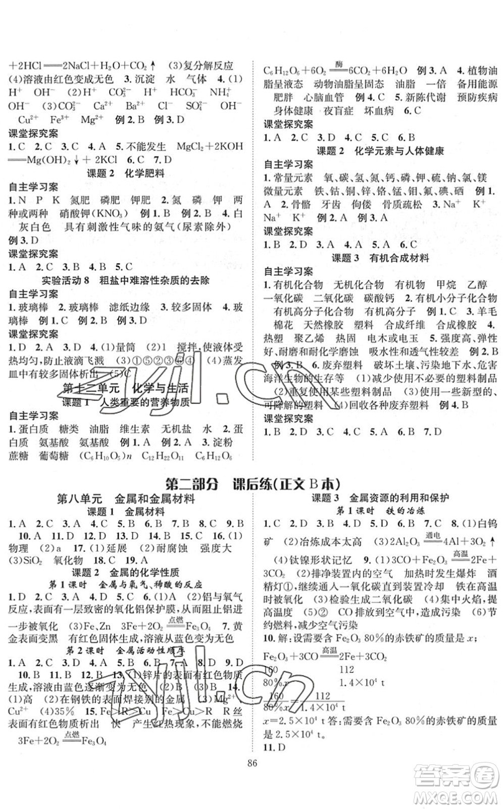 長江少年兒童出版社2022智慧課堂創(chuàng)新作業(yè)九年級化學下冊人教版答案