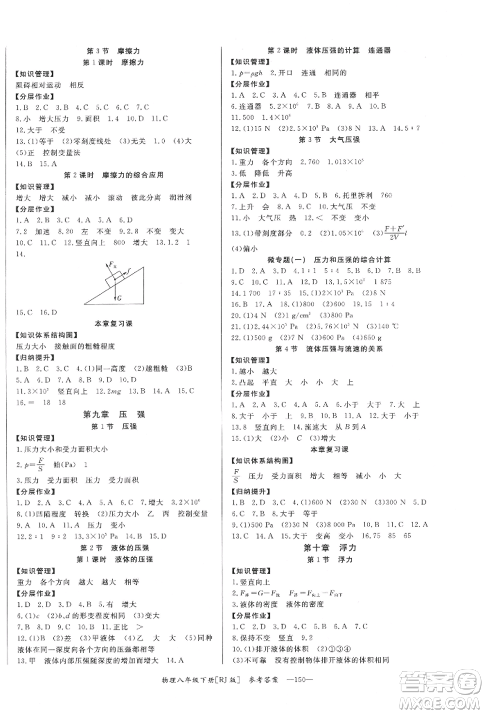 湖南教育出版社2022全效學習同步學練測八年級下冊物理人教版參考答案