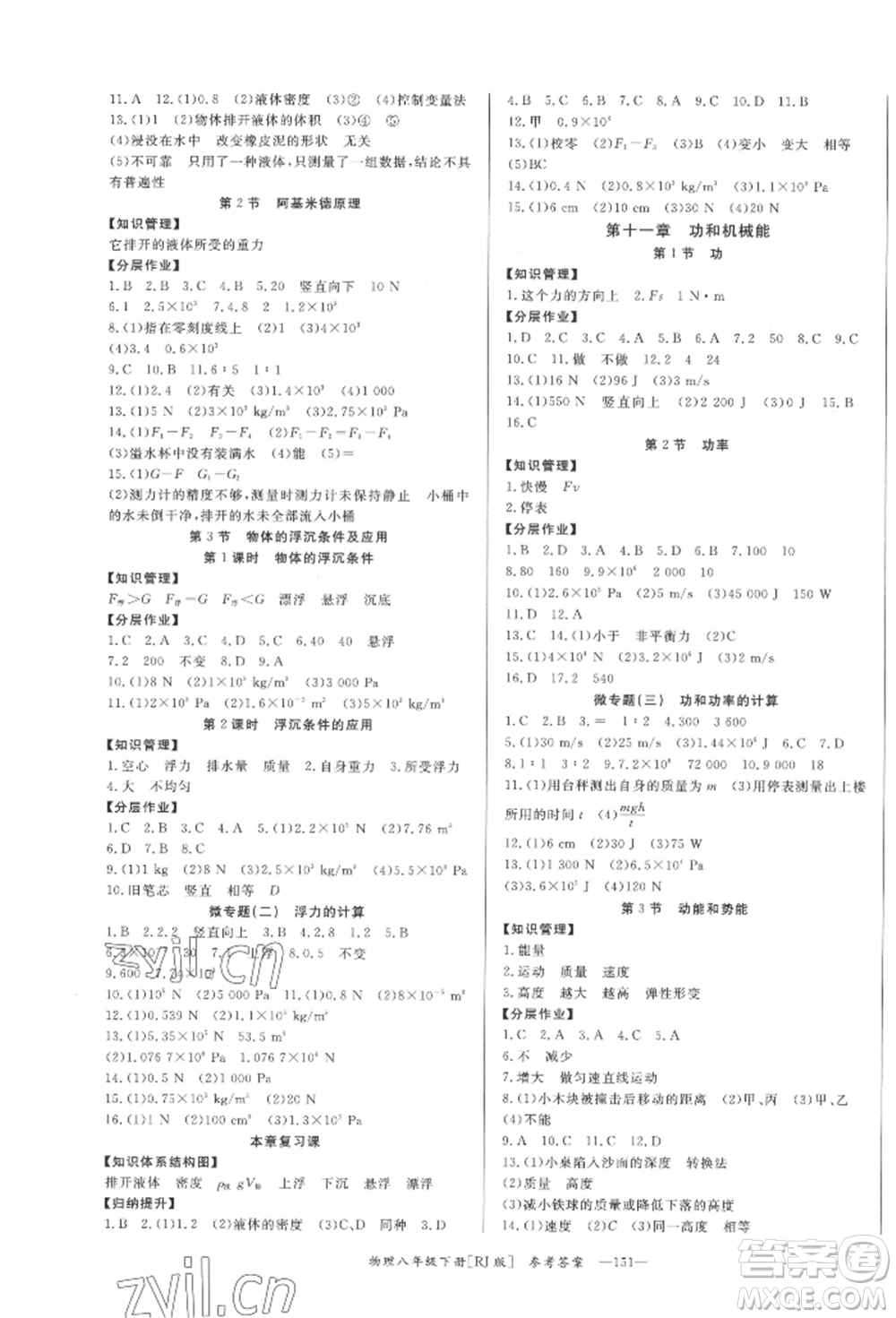 湖南教育出版社2022全效學習同步學練測八年級下冊物理人教版參考答案