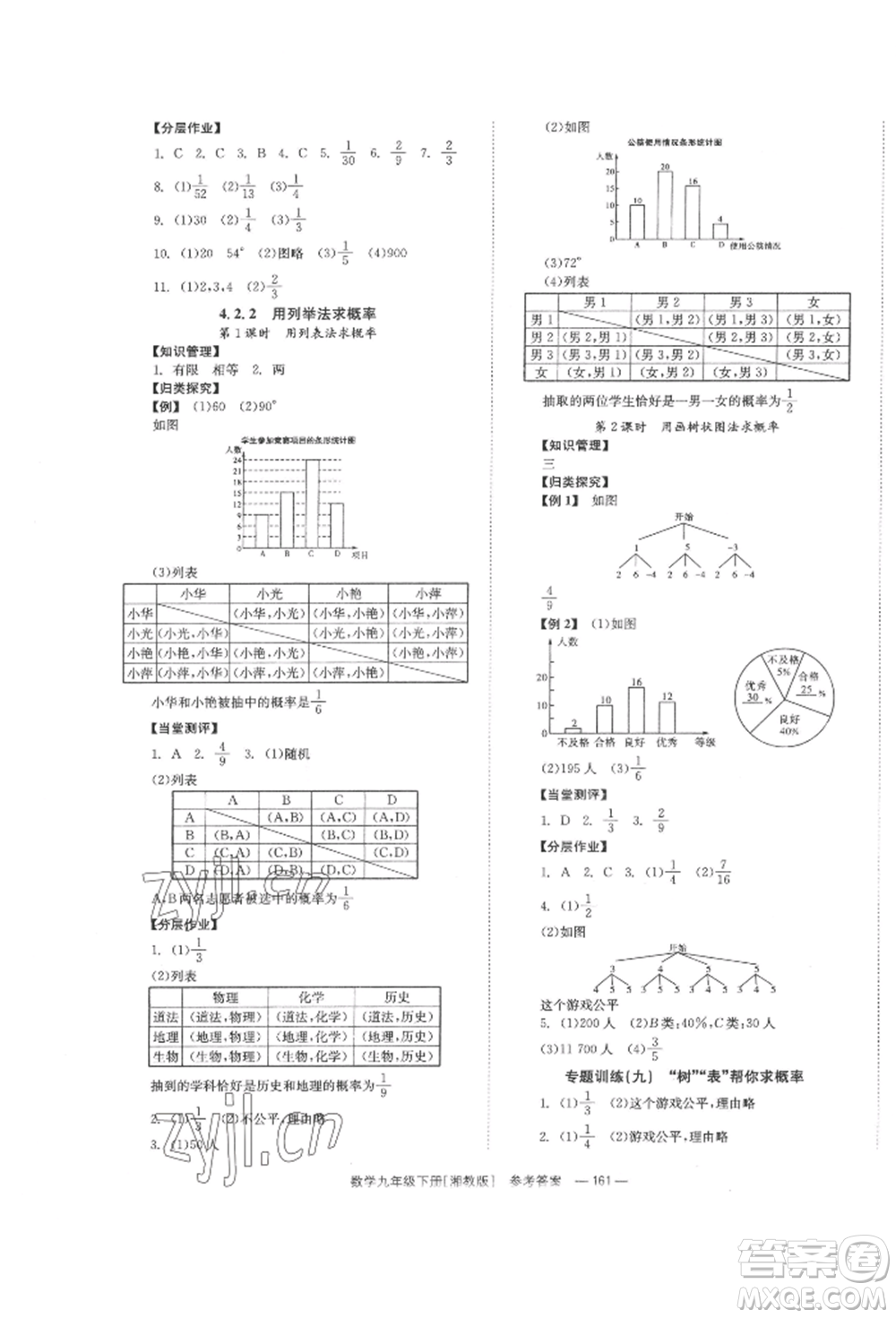 湖南教育出版社2022全效學(xué)習(xí)同步學(xué)練測(cè)九年級(jí)下冊(cè)數(shù)學(xué)湘教版參考答案