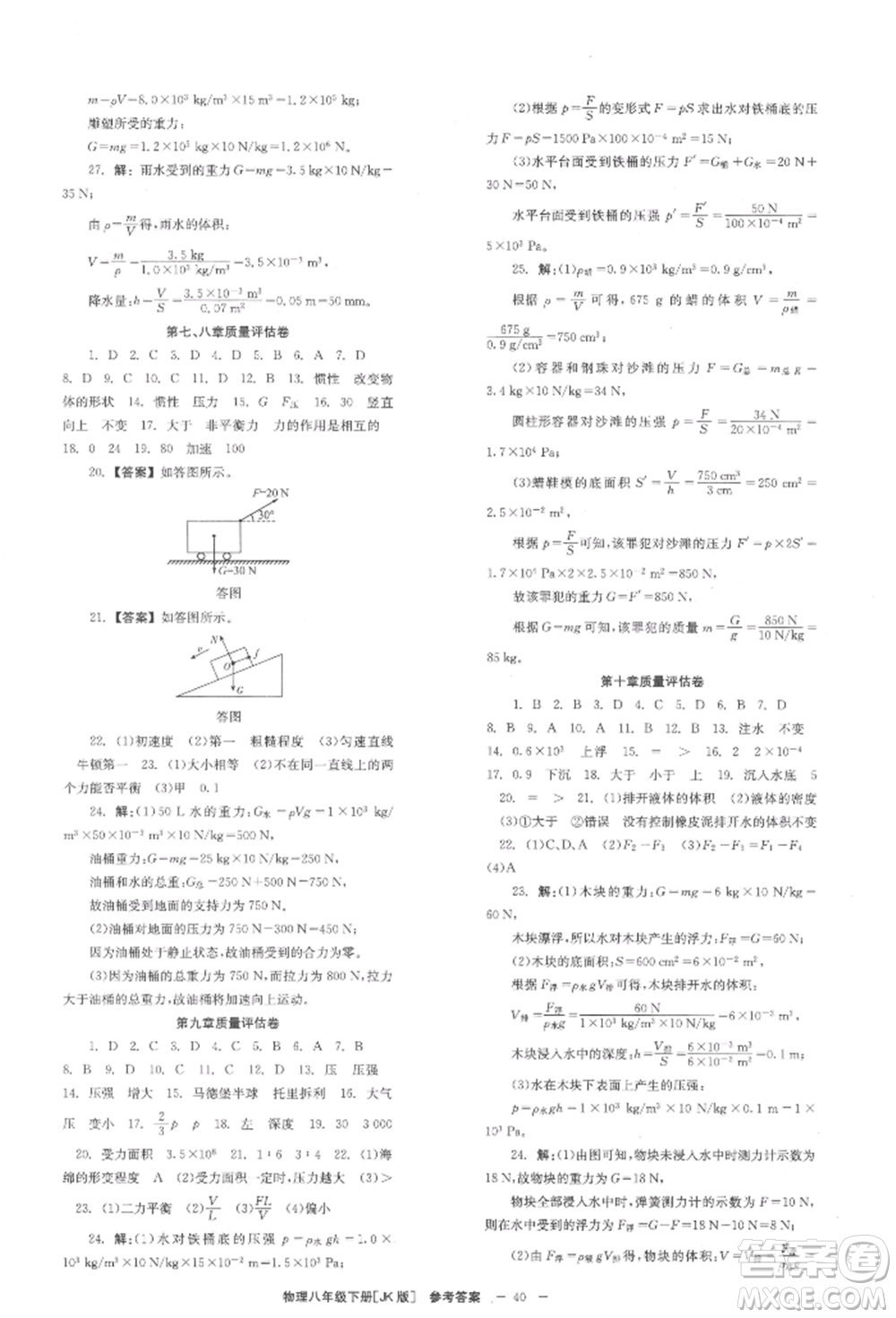 北京時(shí)代華文書局2022全效學(xué)習(xí)學(xué)業(yè)評價(jià)方案八年級下冊物理教科版參考答案