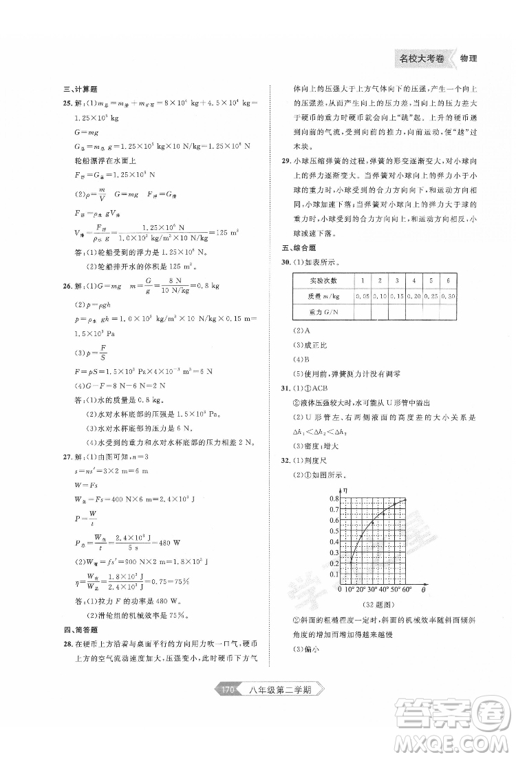 延邊大學出版社2022名校大考卷物理八年級下冊人教版大連專版答案