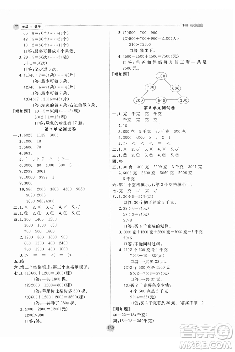 延邊人民出版社2022優(yōu)秀生作業(yè)本數(shù)學(xué)二年級(jí)下冊(cè)人教版參考答案