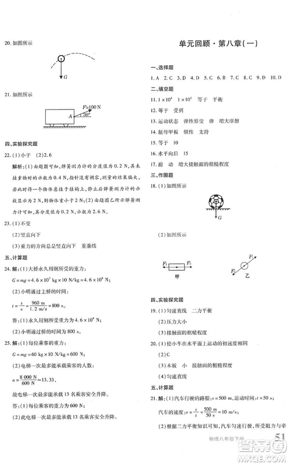 新疆青少年出版社2022優(yōu)學(xué)1+1評(píng)價(jià)與測(cè)試八年級(jí)物理下冊(cè)人教版答案