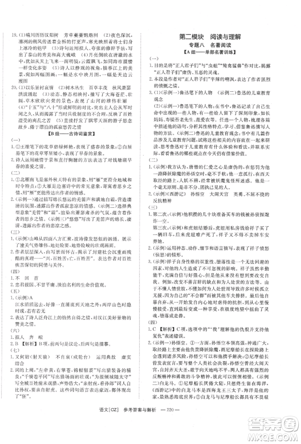 湖南師范大學(xué)出版社2022全效學(xué)習(xí)中考學(xué)練測(cè)聽(tīng)課講義語(yǔ)文人教版郴州專版參考答案