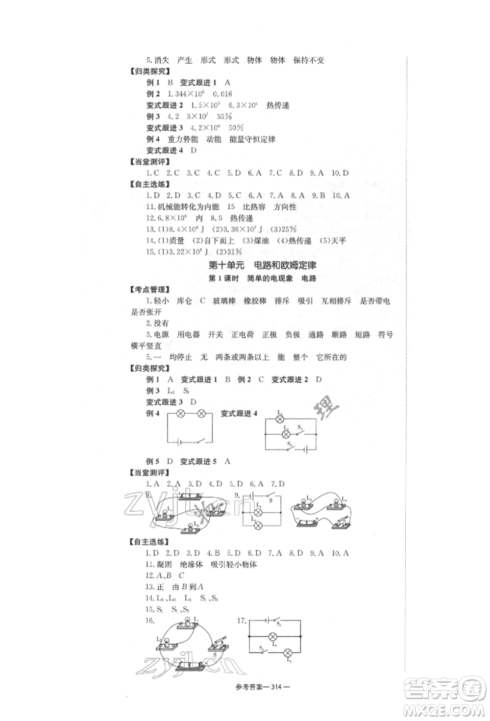 湖南師范大學(xué)出版社2022全效學(xué)習(xí)中考學(xué)練測(cè)聽課講義物理通用版參考答案