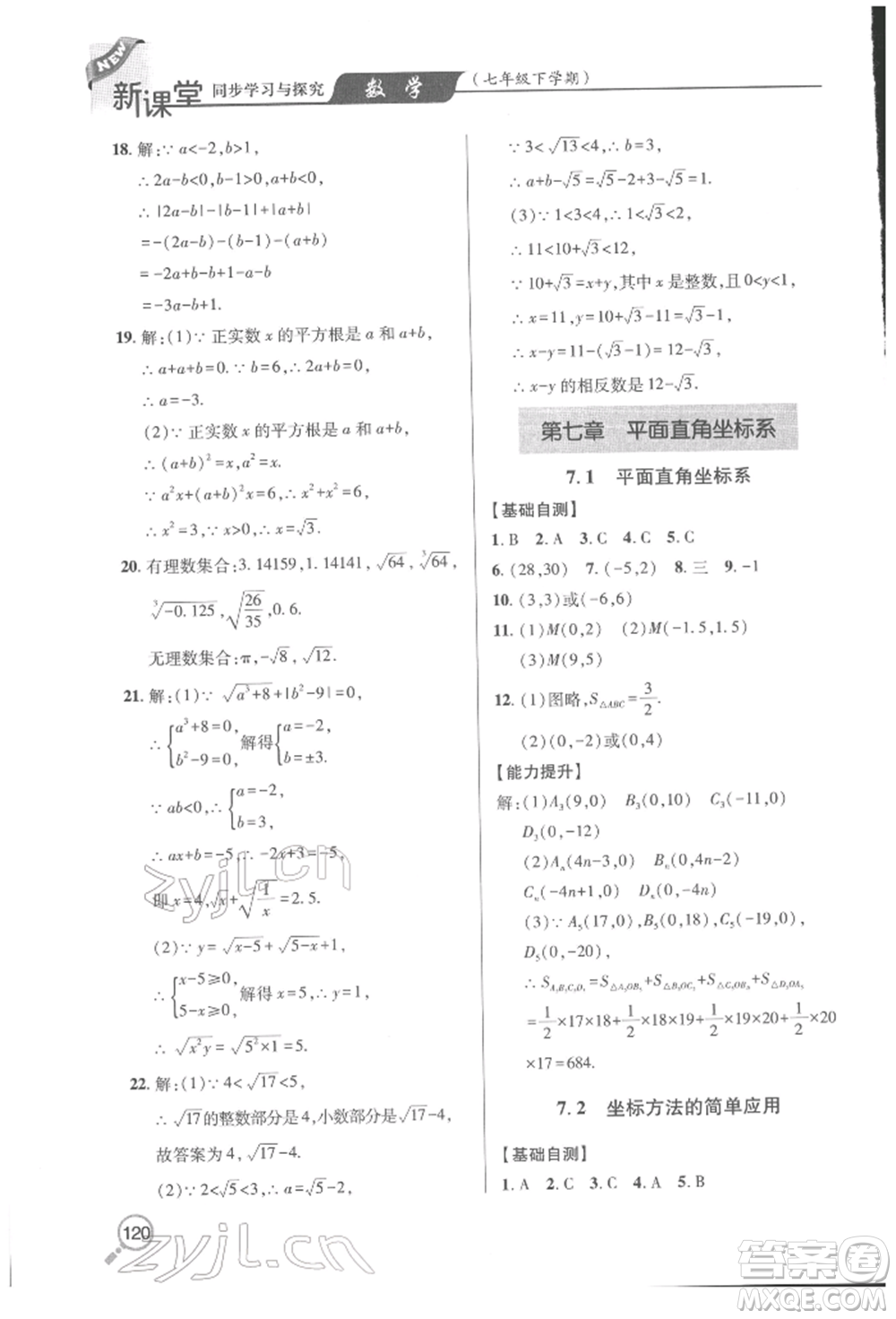 青島出版社2022新課堂同步學(xué)習(xí)與探究七年級下冊數(shù)學(xué)人教版金鄉(xiāng)專版參考答案