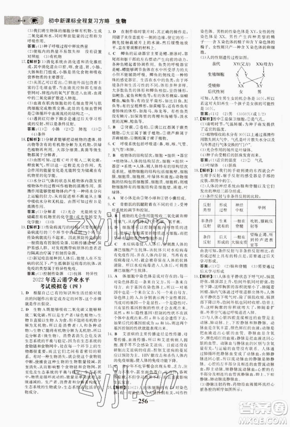 未來出版社2022世紀(jì)金榜初中全程復(fù)習(xí)方略生物通用版連云港專版參考答案