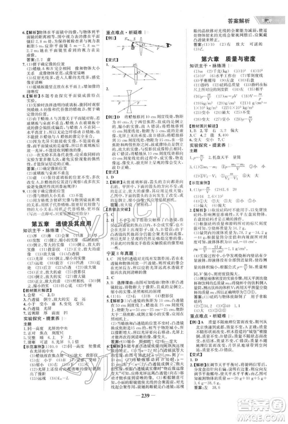 未來出版社2022世紀(jì)金榜初中全程復(fù)習(xí)方略物理通用版寧夏專版參考答案