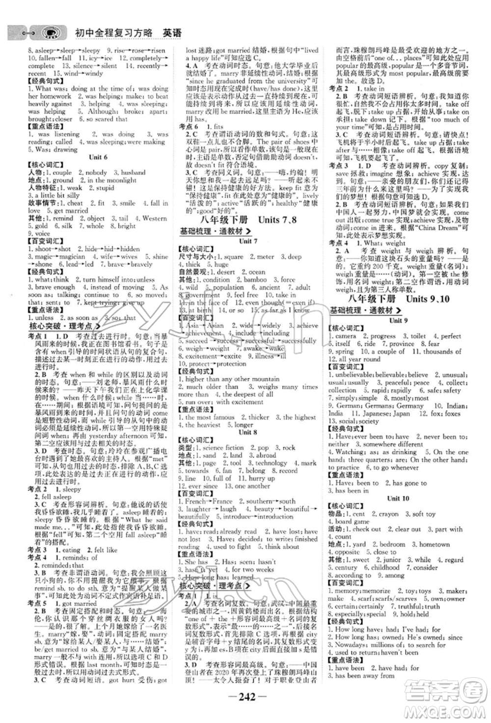 浙江科學(xué)技術(shù)出版社2022世紀(jì)金榜初中全程復(fù)習(xí)方略英語通用版參考答案