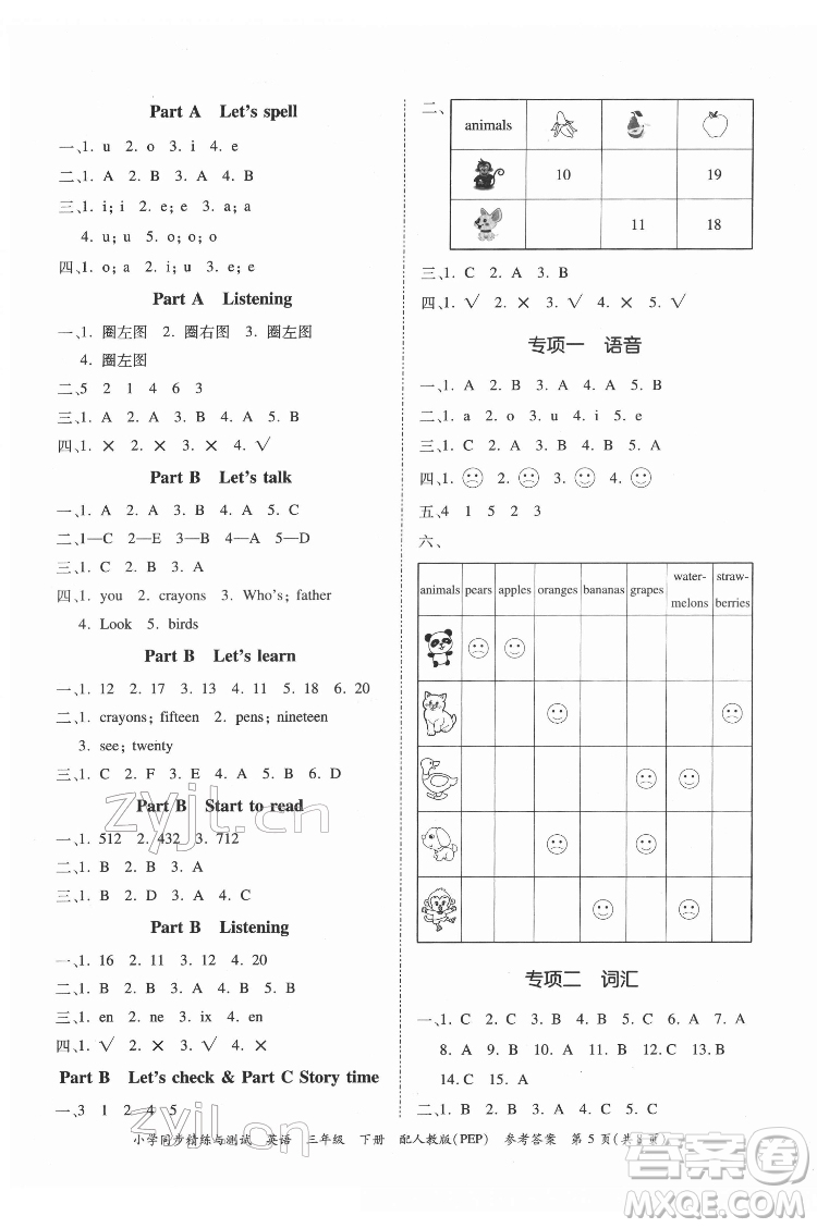 廣東教育出版社2022小學(xué)同步精練與測(cè)試英語(yǔ)三年級(jí)下冊(cè)人教版答案