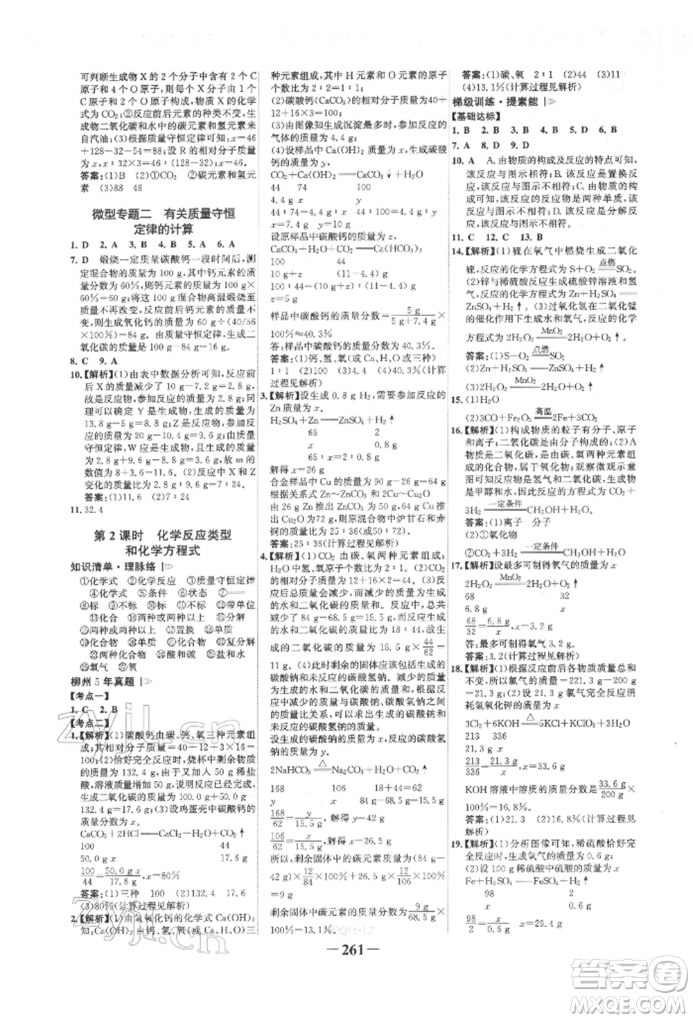 延邊大學出版社2022世紀金榜初中全程復習方略化學人教版柳州專版參考答案