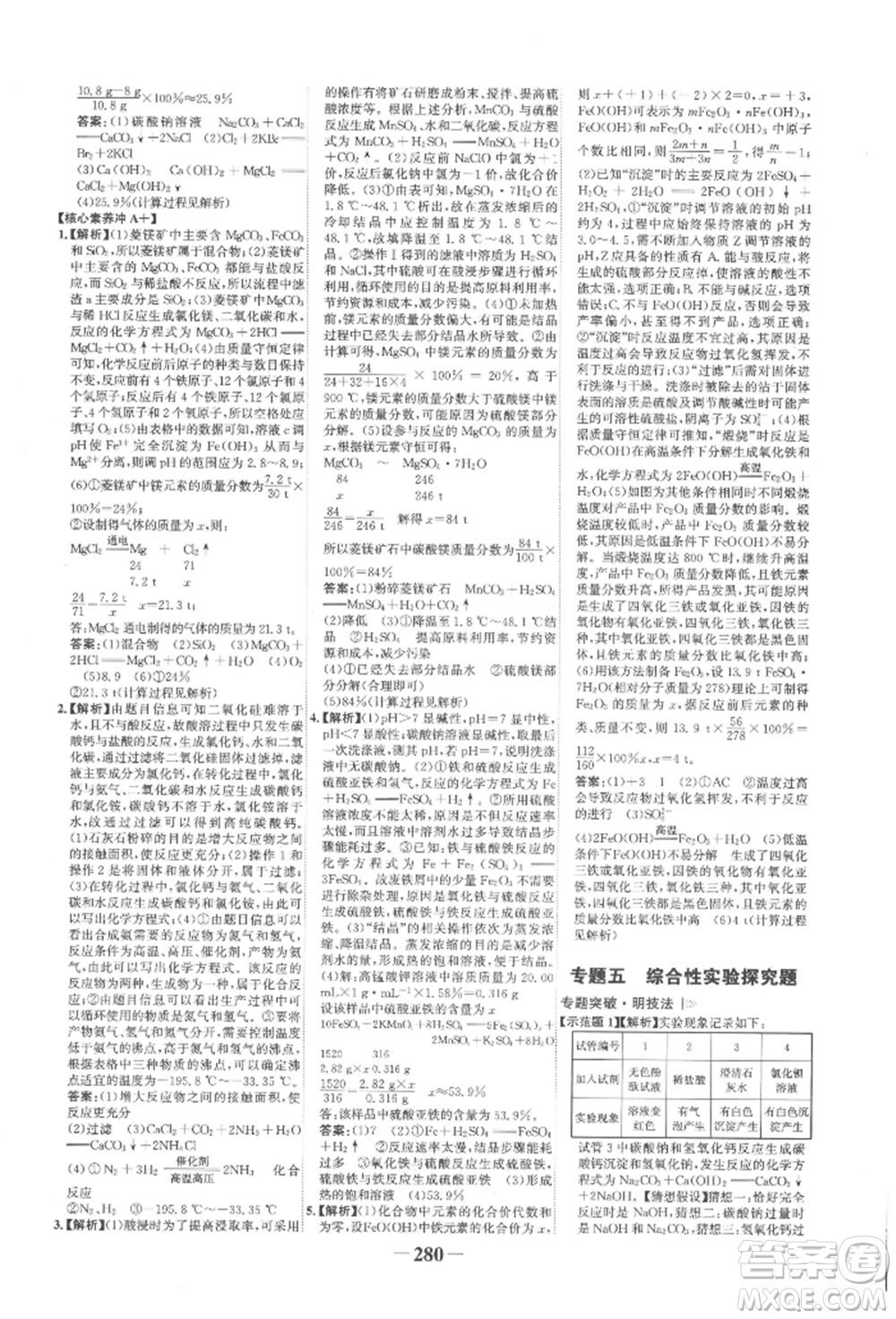 延邊大學出版社2022世紀金榜初中全程復習方略化學人教版柳州專版參考答案