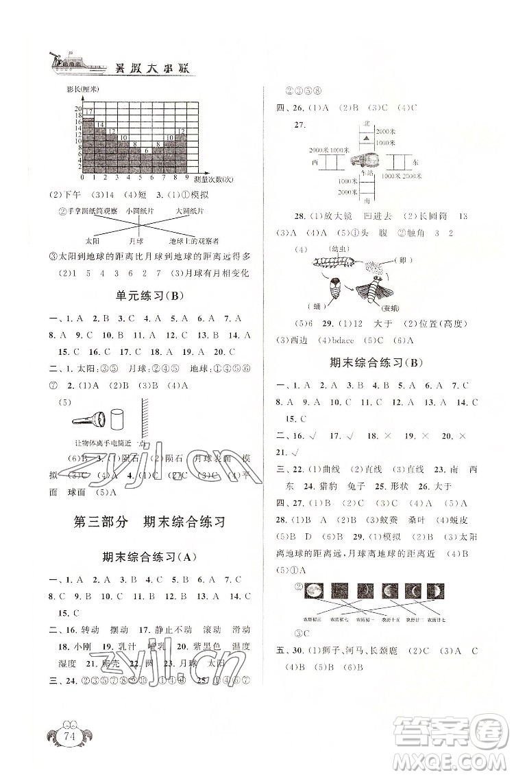 安徽人民出版社2022暑假大串聯(lián)科學(xué)三年級(jí)教育科學(xué)教材適用答案