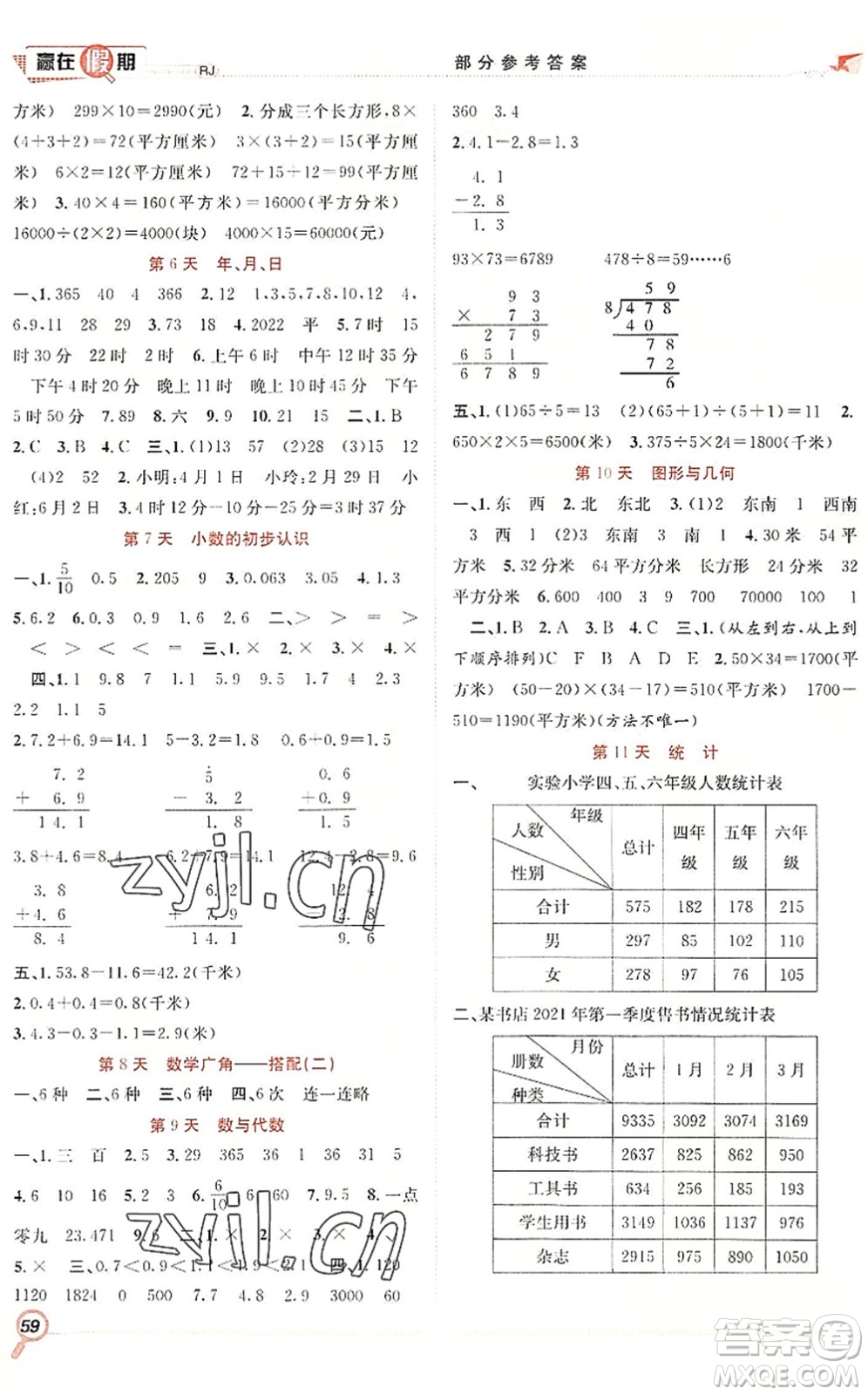 合肥工業(yè)大學(xué)出版社2022贏在假期期末+暑假三年級數(shù)學(xué)RJ人教版答案