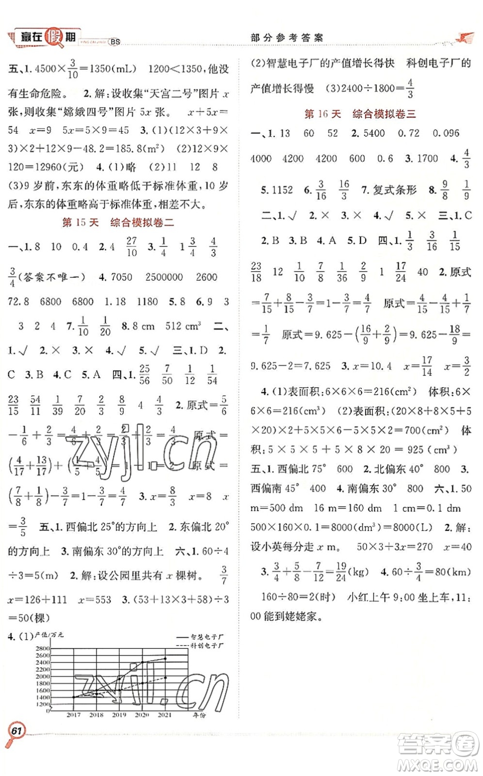 合肥工業(yè)大學(xué)出版社2022贏在假期期末+暑假五年級(jí)數(shù)學(xué)BS北師版答案