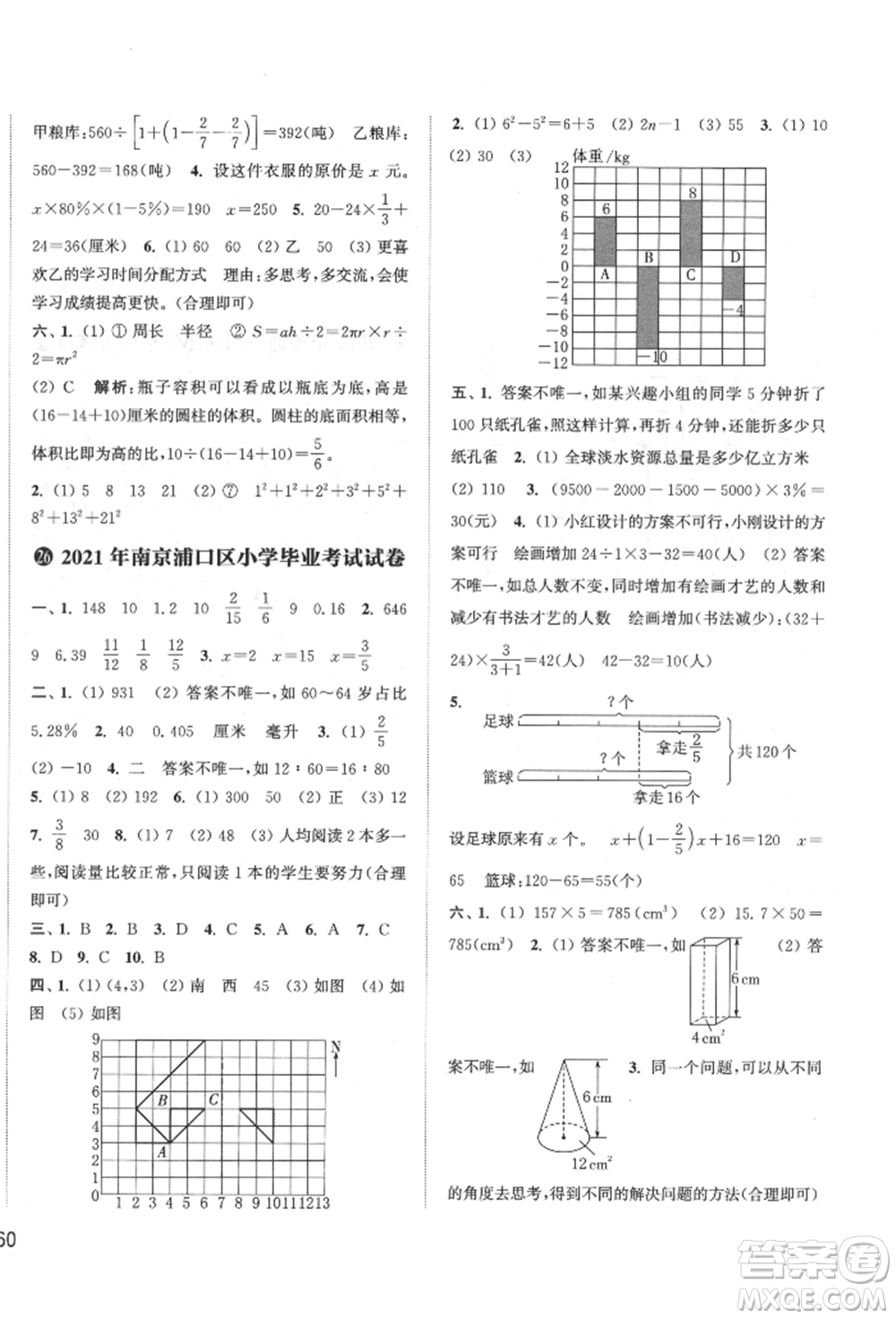 福建少年兒童出版社2022小學(xué)畢業(yè)考試試卷精編數(shù)學(xué)通用版江蘇專版參考答案