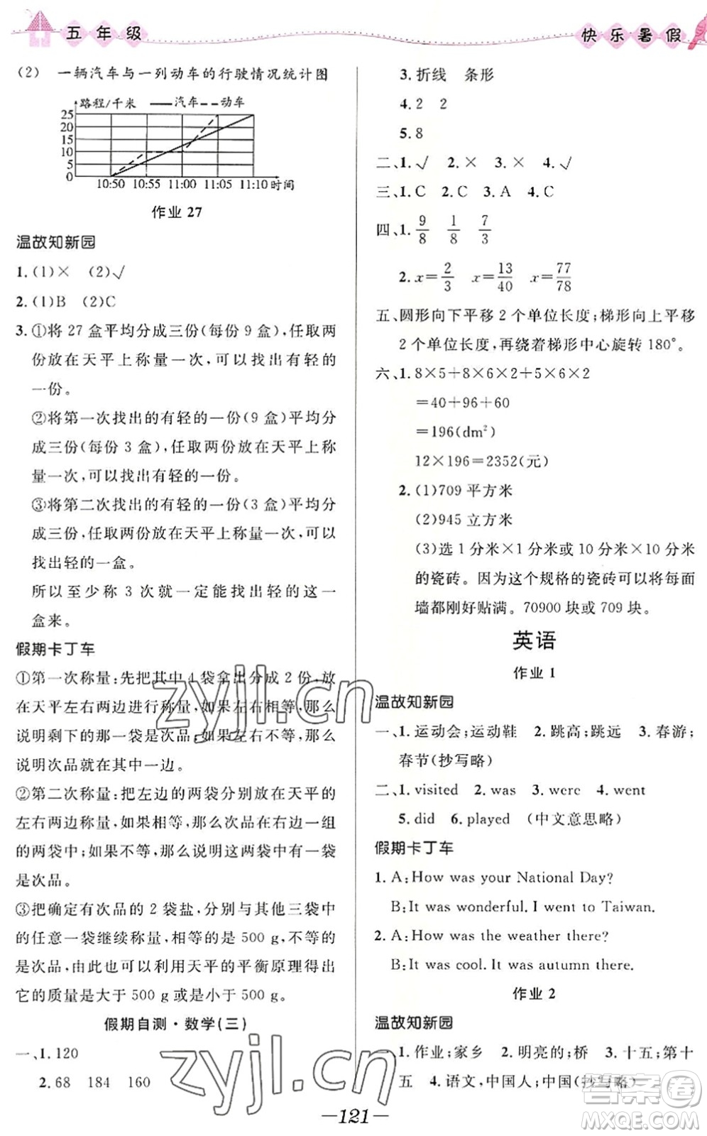 河北少年兒童出版社2022小學(xué)生快樂暑假五年級合訂本福建專版答案