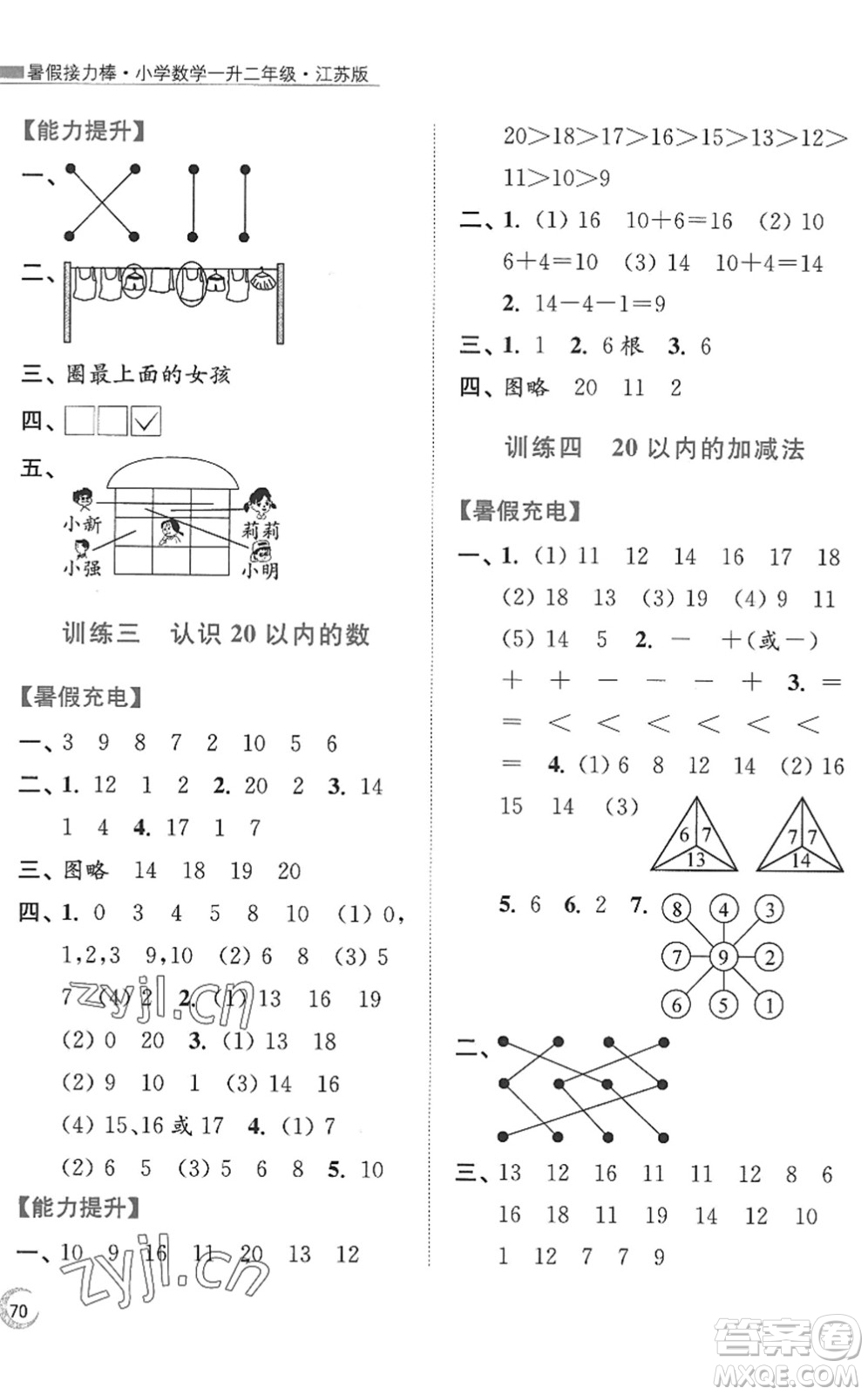 江蘇鳳凰美術(shù)出版社2022暑假接力棒小學(xué)數(shù)學(xué)一升二年級(jí)江蘇版答案