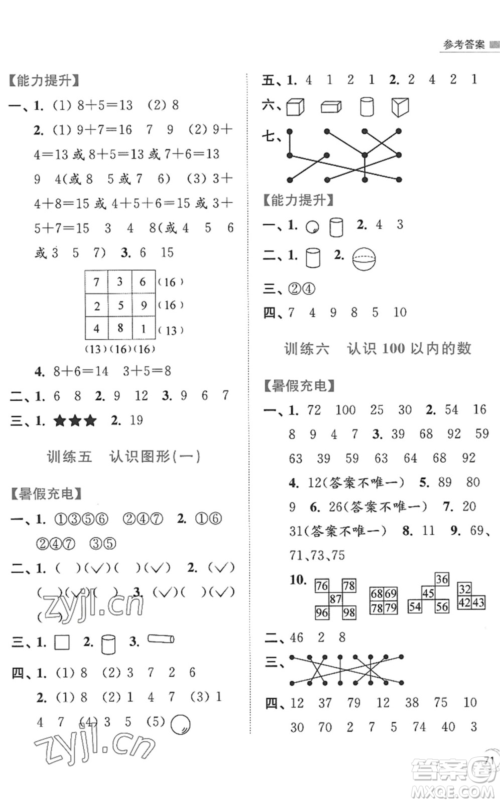 江蘇鳳凰美術(shù)出版社2022暑假接力棒小學(xué)數(shù)學(xué)一升二年級(jí)江蘇版答案