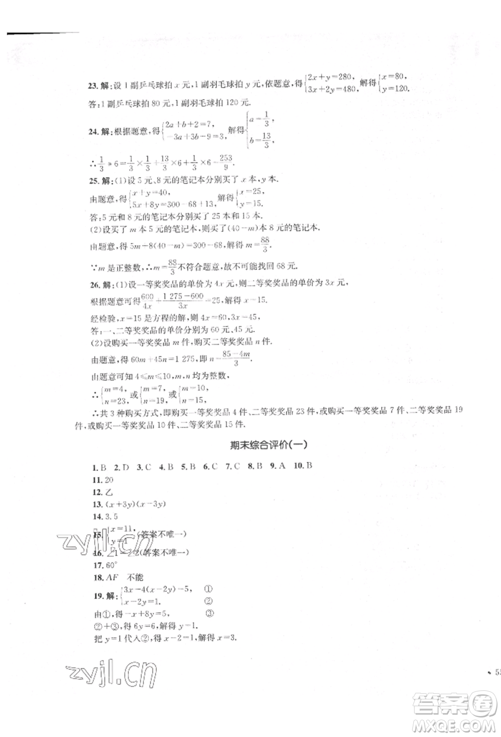 湖南教育出版社2022學(xué)科素養(yǎng)與能力提升七年級下冊數(shù)學(xué)湘教版參考答案