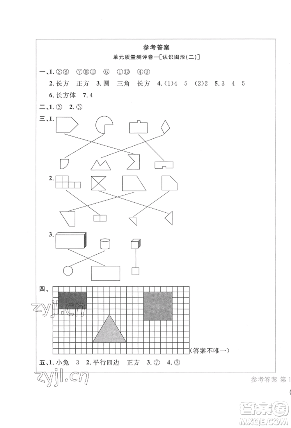 四川辭書(shū)出版社2022學(xué)科素養(yǎng)質(zhì)量測(cè)評(píng)卷一年級(jí)下冊(cè)數(shù)學(xué)人教版參考答案