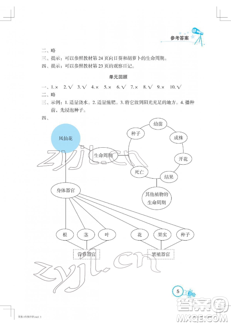 湖北教育出版社2022長江作業(yè)本課堂作業(yè)科學(xué)三年級(jí)下冊(cè)鄂教版答案