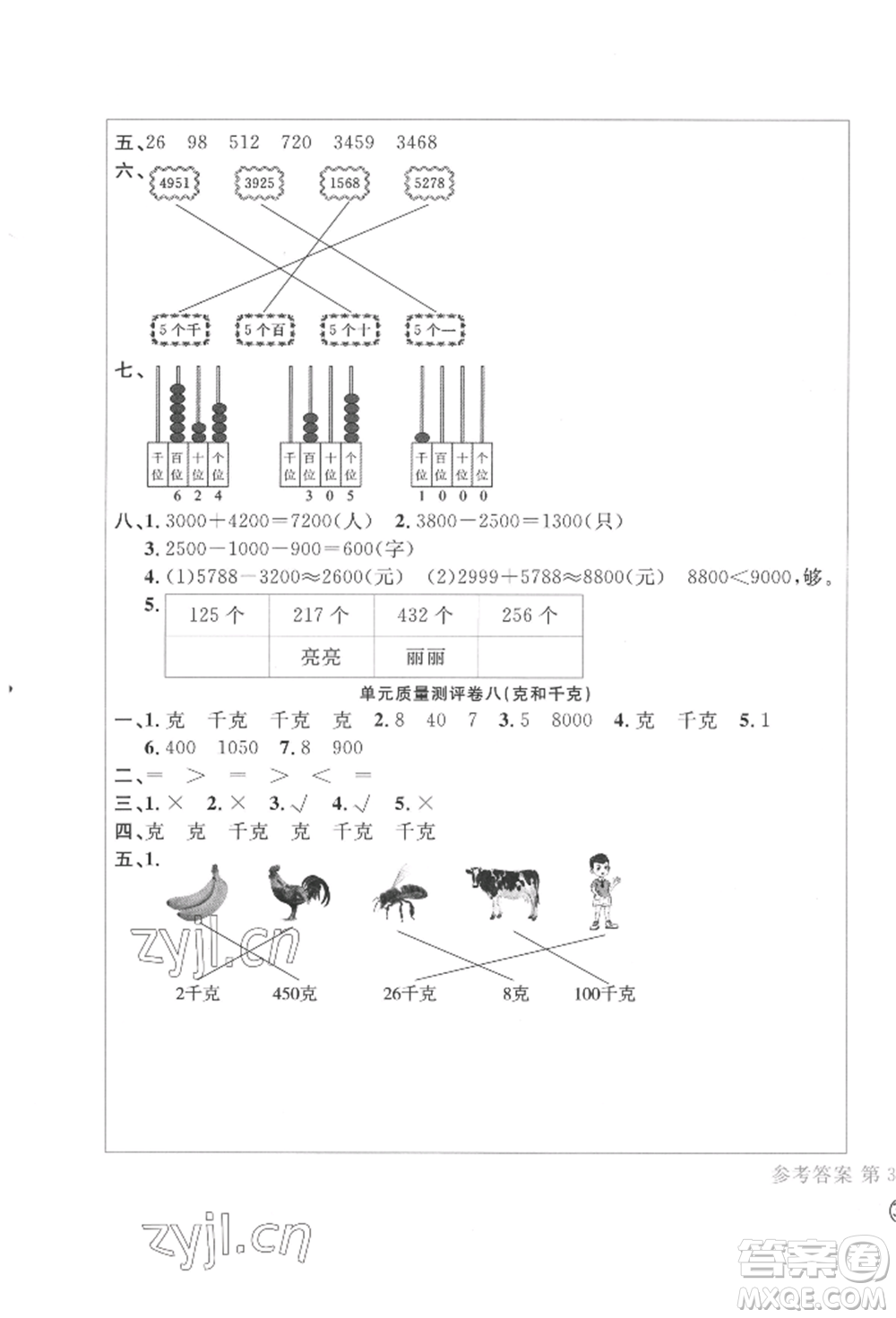 四川辭書(shū)出版社2022學(xué)科素養(yǎng)質(zhì)量測(cè)評(píng)卷二年級(jí)下冊(cè)數(shù)學(xué)人教版參考答案