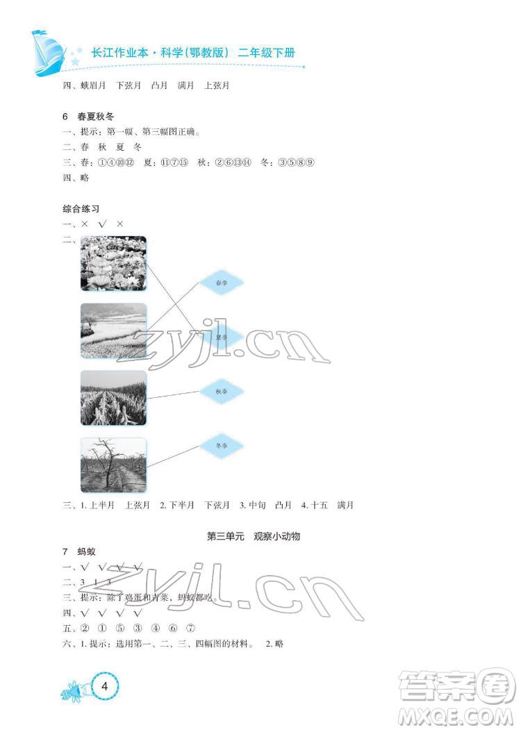 湖北教育出版社2022長江作業(yè)本課堂作業(yè)科學(xué)二年級下冊鄂教版答案