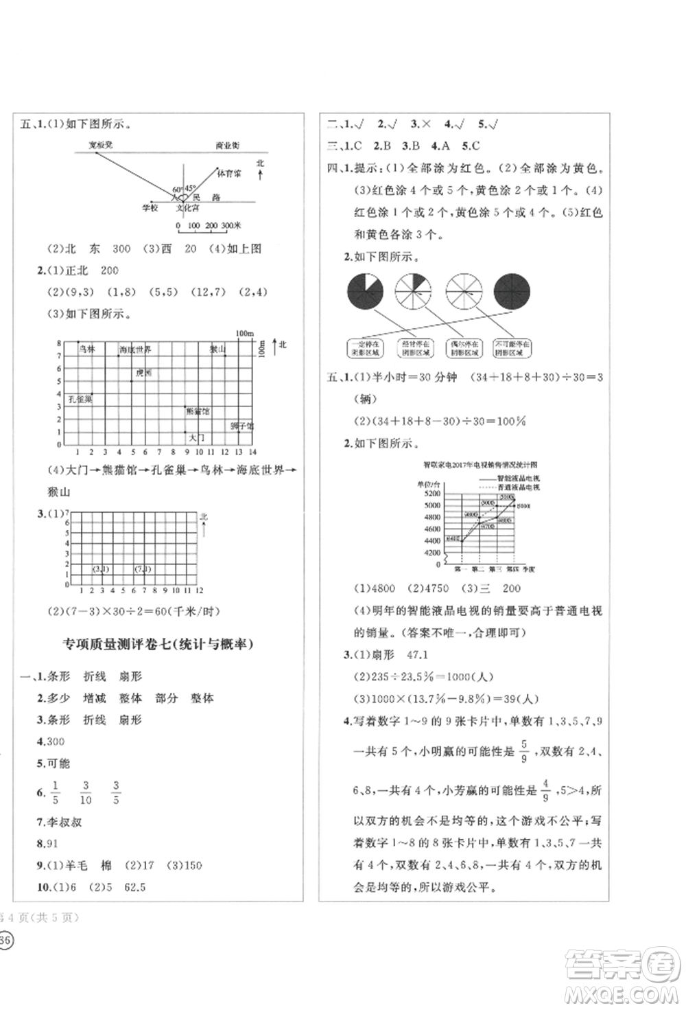 四川辭書出版社2022學(xué)科素養(yǎng)質(zhì)量測(cè)評(píng)卷六年級(jí)下冊(cè)數(shù)學(xué)人教版參考答案