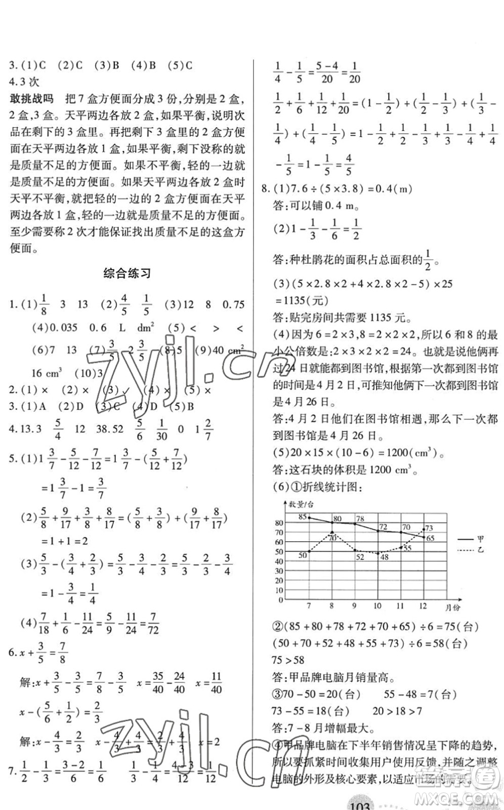 二十一世紀出版社2022小學暑假作業(yè)五年級合訂本人教版答案