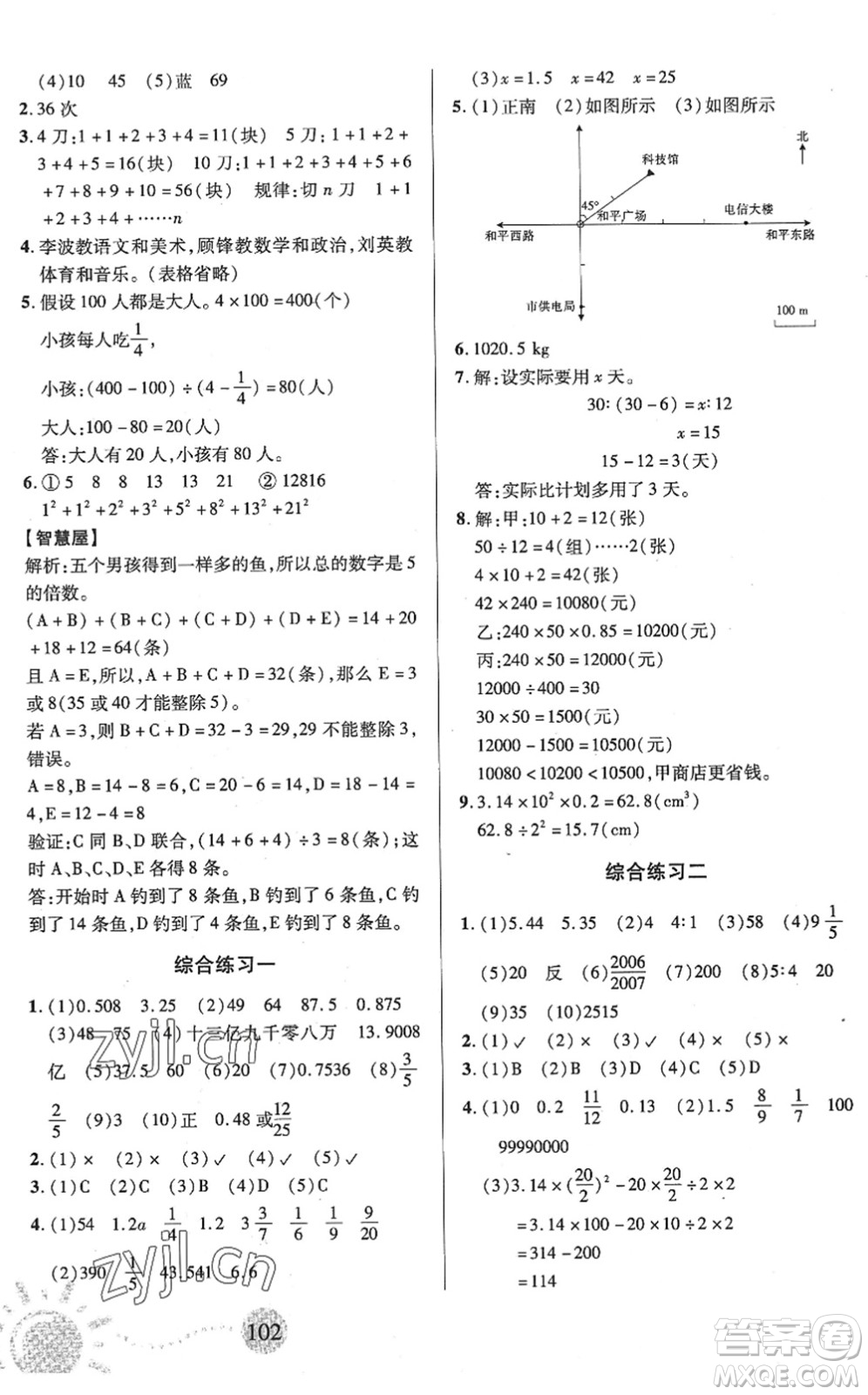 二十一世紀(jì)出版社2022小學(xué)暑假作業(yè)六年級合訂本人教版答案