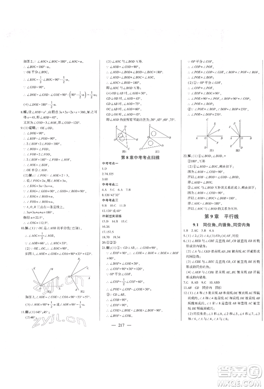 吉林人民出版社2022初中新課標(biāo)名師學(xué)案智慧大課堂七年級下冊數(shù)學(xué)青島版參考答案