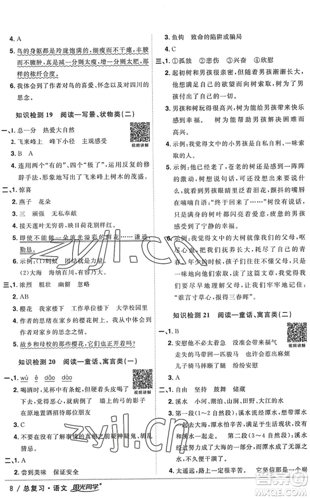 江西教育出版社2022陽(yáng)光同學(xué)小學(xué)畢業(yè)升學(xué)系統(tǒng)總復(fù)習(xí)六年級(jí)語(yǔ)文下冊(cè)人教版答案