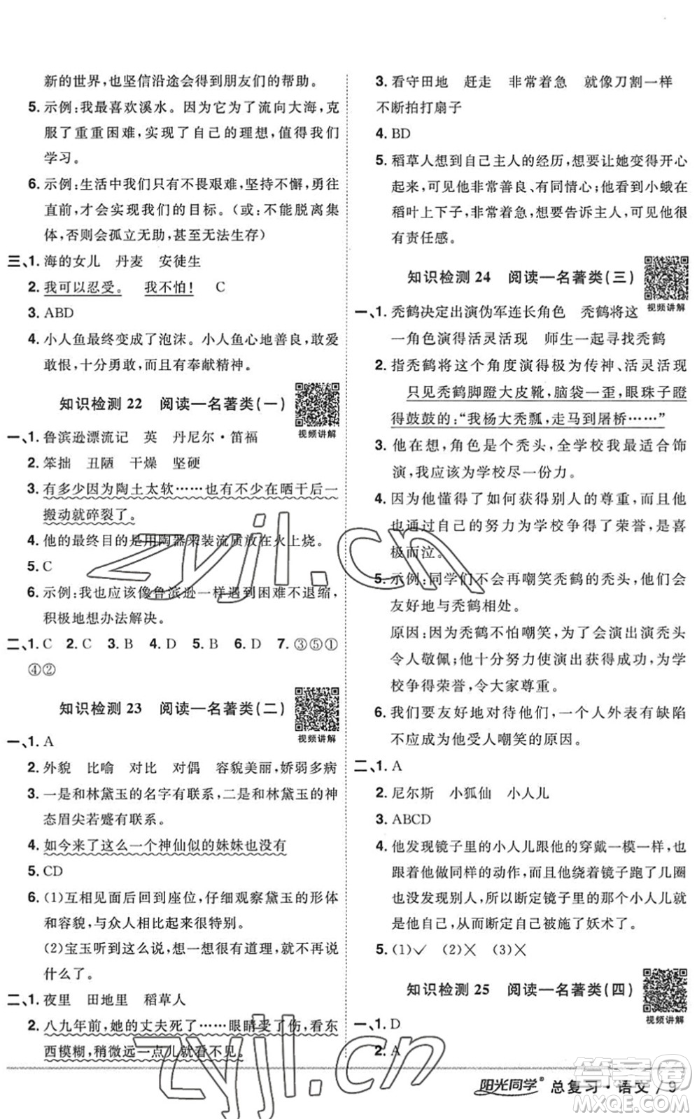 江西教育出版社2022陽(yáng)光同學(xué)小學(xué)畢業(yè)升學(xué)系統(tǒng)總復(fù)習(xí)六年級(jí)語(yǔ)文下冊(cè)人教版答案