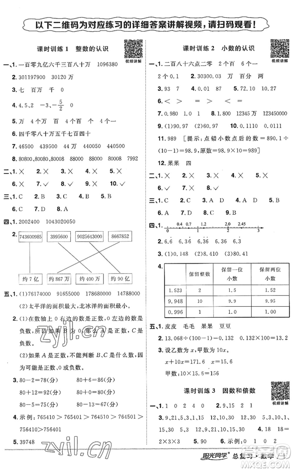 江西教育出版社2022陽光同學(xué)小學(xué)畢業(yè)升學(xué)系統(tǒng)總復(fù)習(xí)六年級(jí)數(shù)學(xué)下冊(cè)人教版答案