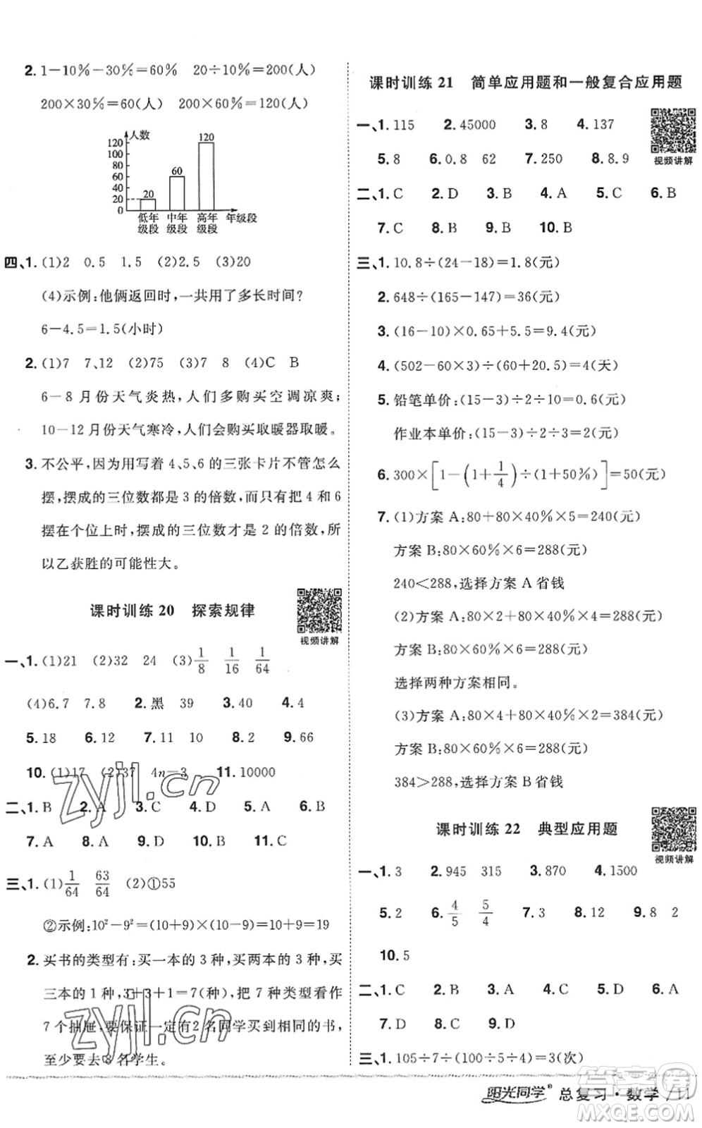 江西教育出版社2022陽光同學(xué)小學(xué)畢業(yè)升學(xué)系統(tǒng)總復(fù)習(xí)六年級(jí)數(shù)學(xué)下冊(cè)人教版答案