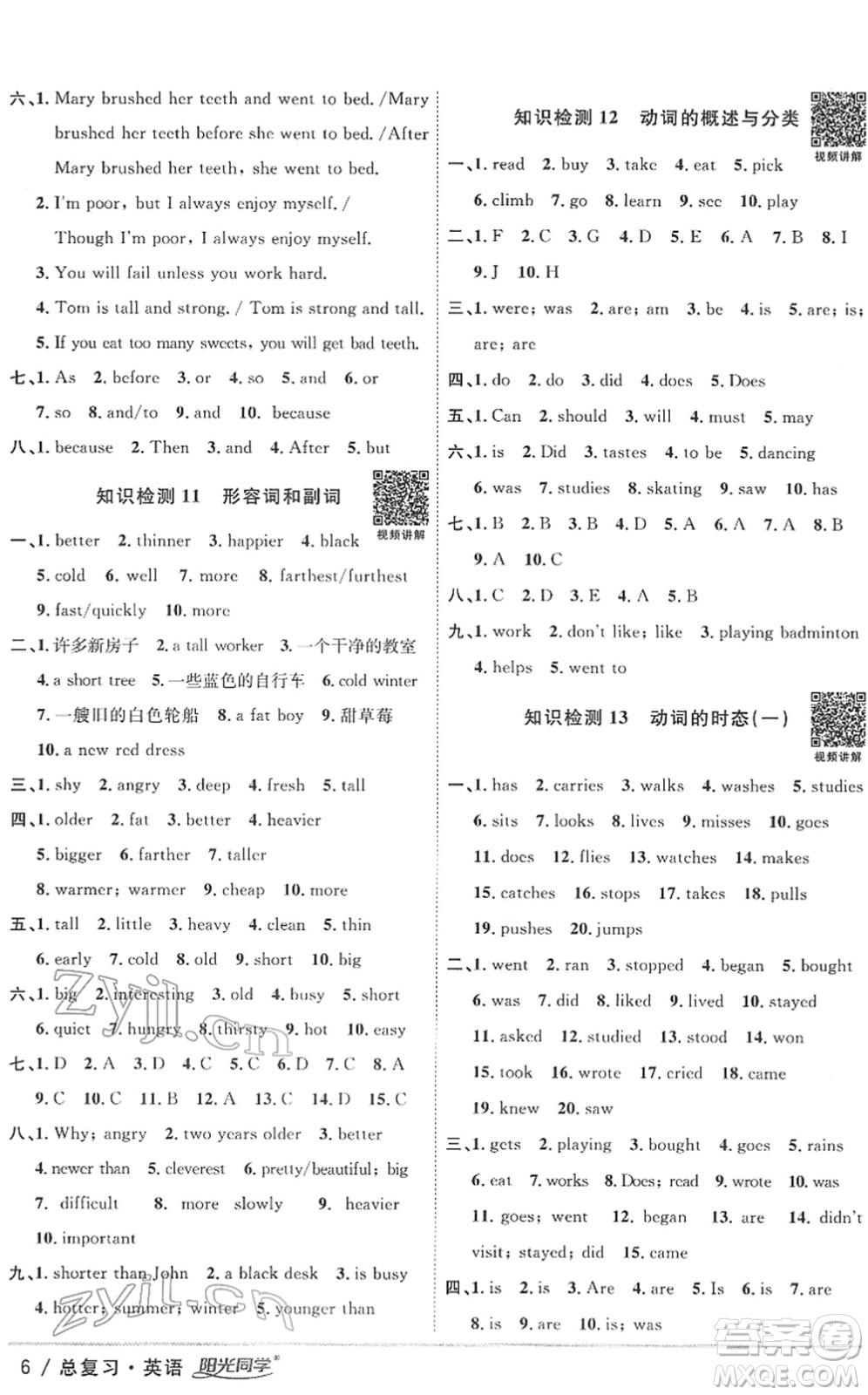 江西教育出版社2022陽光同學浙江省小學畢業(yè)升學系統(tǒng)總復習六年級英語下冊人教版答案