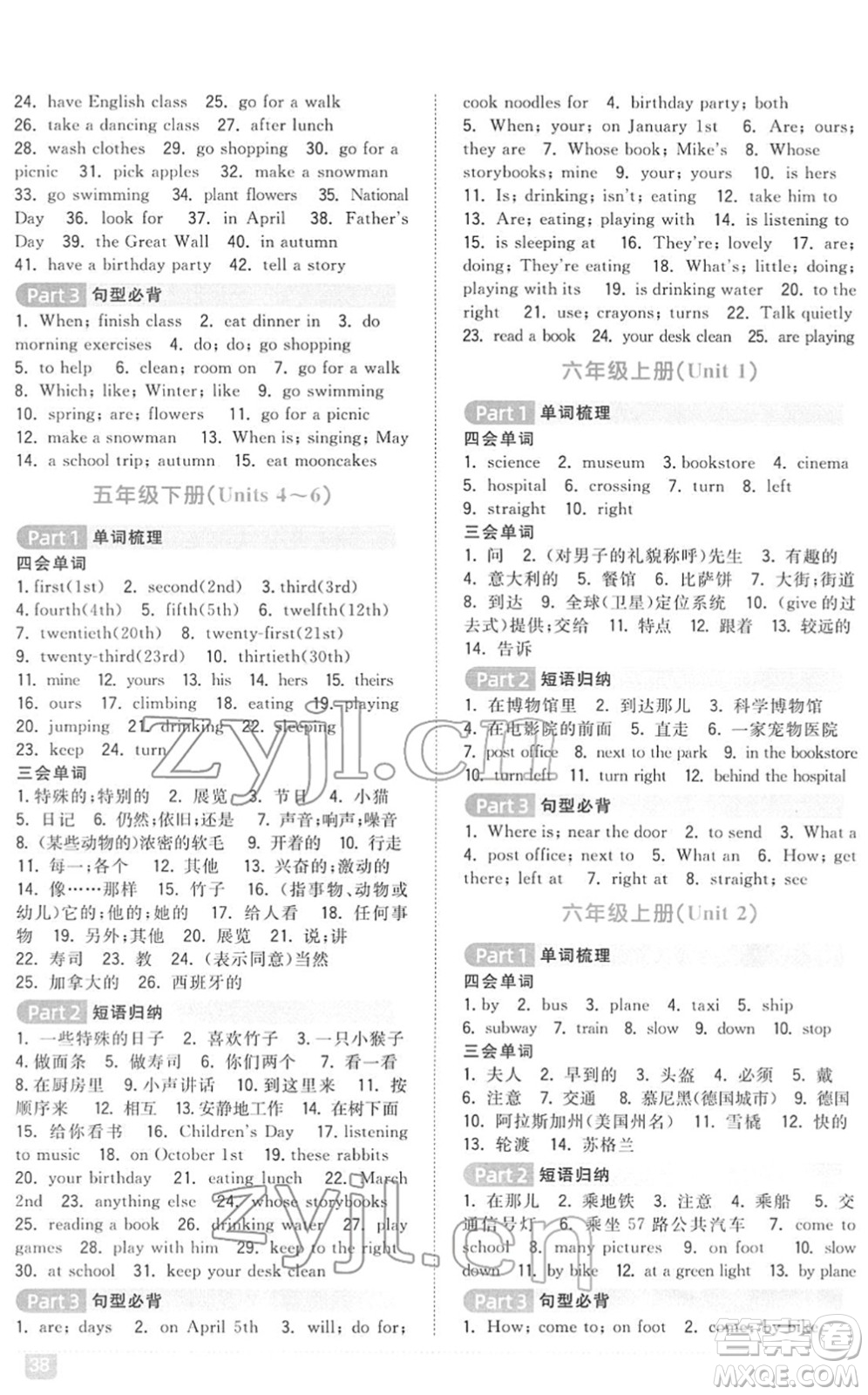 江西教育出版社2022陽光同學浙江省小學畢業(yè)升學系統(tǒng)總復習六年級英語下冊人教版答案