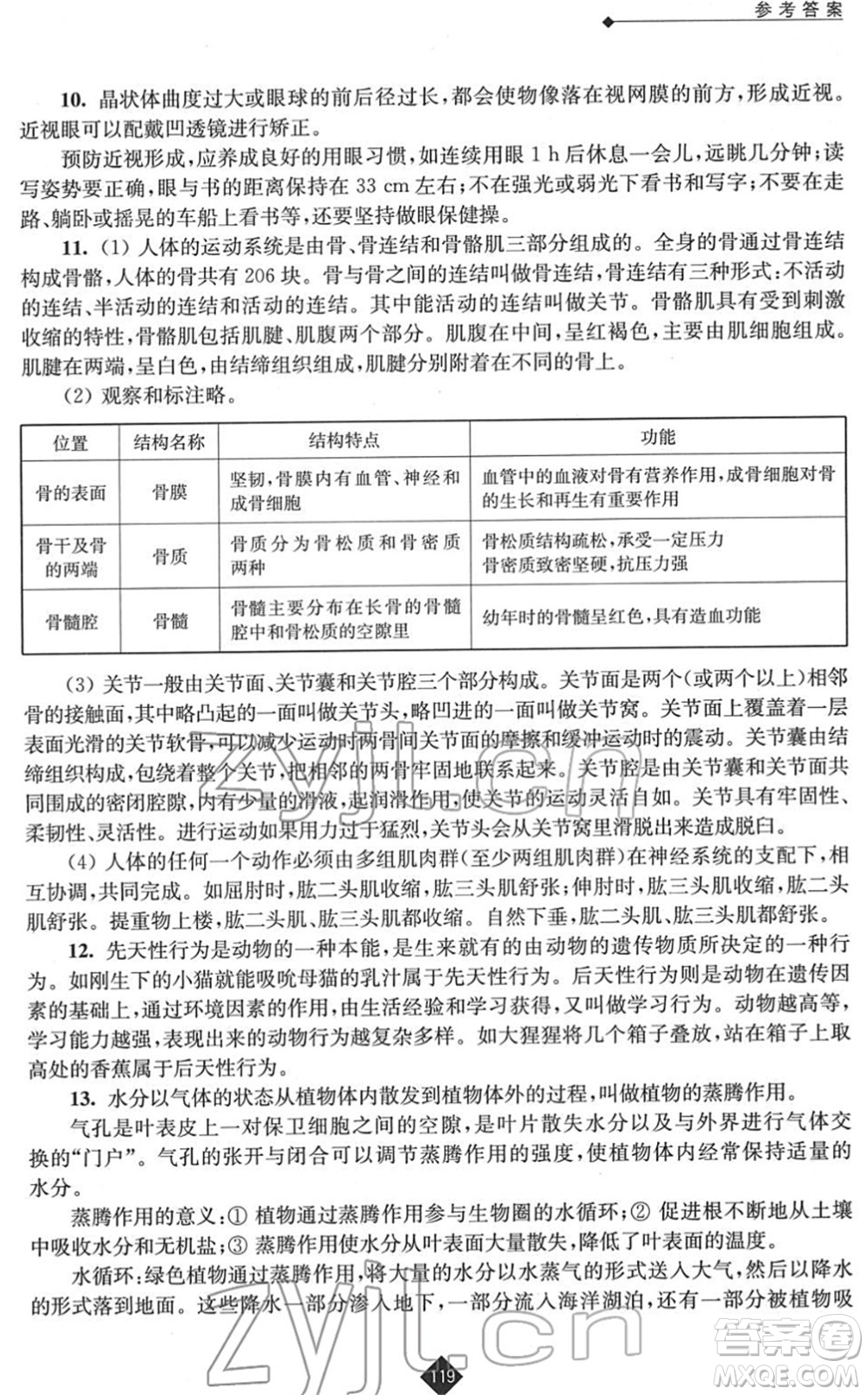 江蘇人民出版社2022中考復習指南九年級生物通用版答案