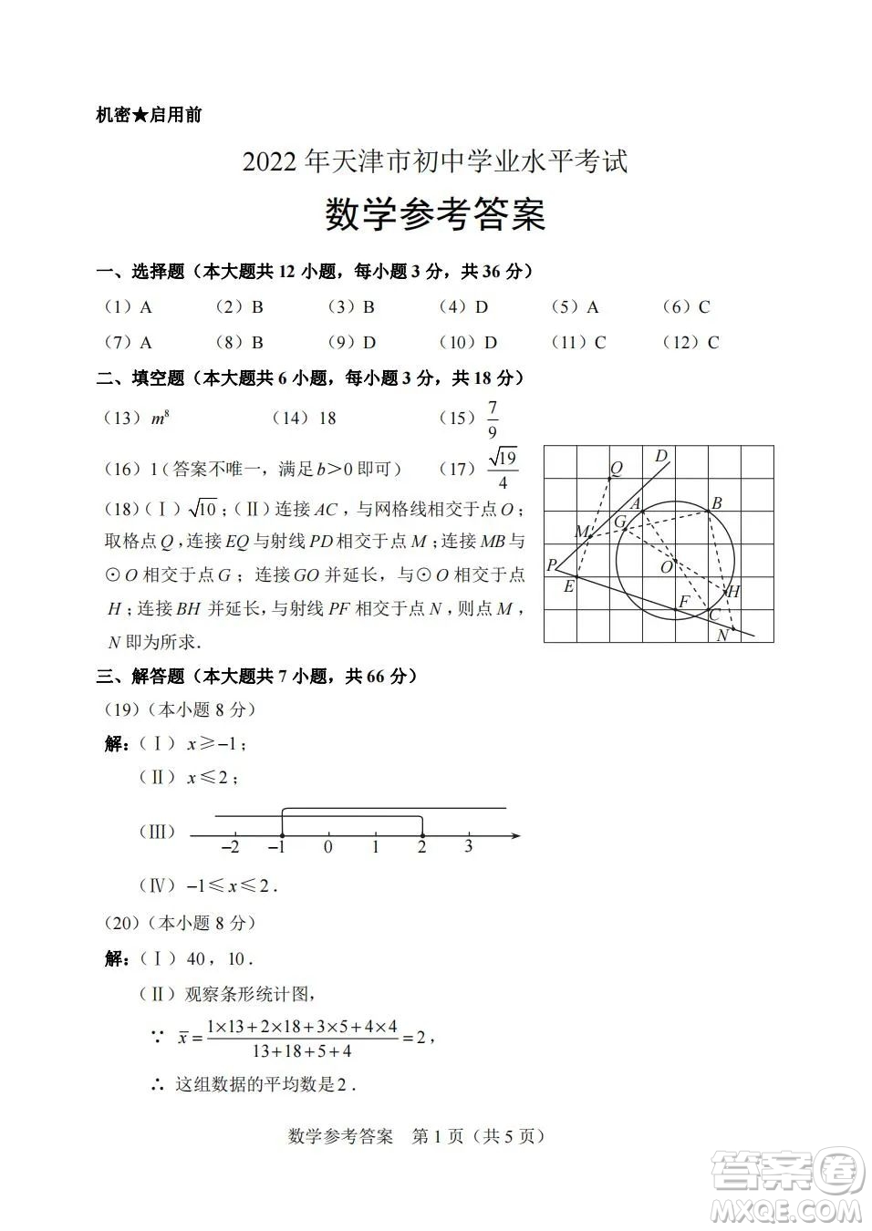 2022年天津市初中學業(yè)水平考試數(shù)學試題及答案