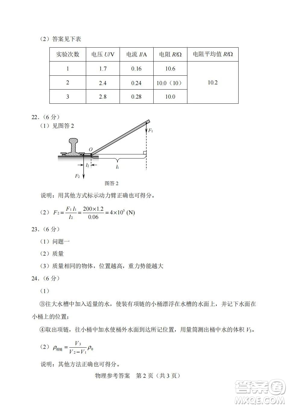 2022年天津市初中學業(yè)水平考試物理試題及答案