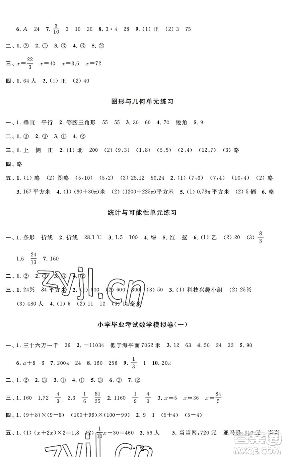 江蘇鳳凰科學(xué)技術(shù)出版社2022新思維沖刺小升初達(dá)標(biāo)總復(fù)習(xí)六年級數(shù)學(xué)提升版答案