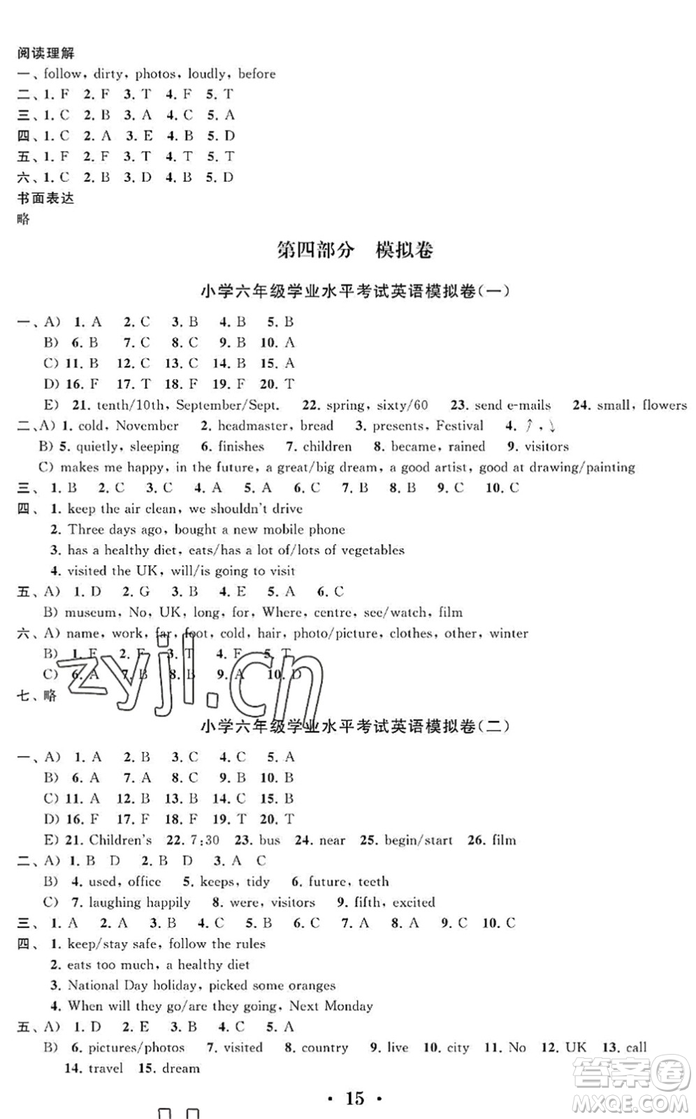 江蘇鳳凰科學技術(shù)出版社2022新思維沖刺小升初達標總復習六年級英語提升版答案