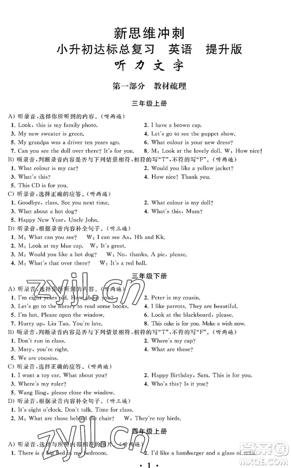 江蘇鳳凰科學技術(shù)出版社2022新思維沖刺小升初達標總復習六年級英語提升版答案