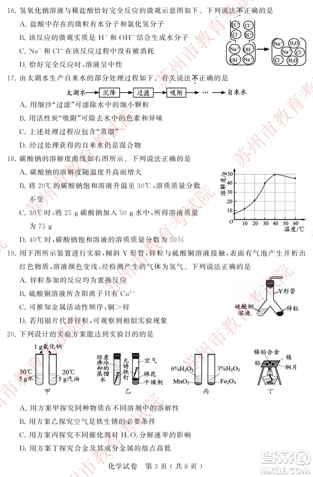 2022年蘇州市初中學業(yè)水平考試化學試卷及答案