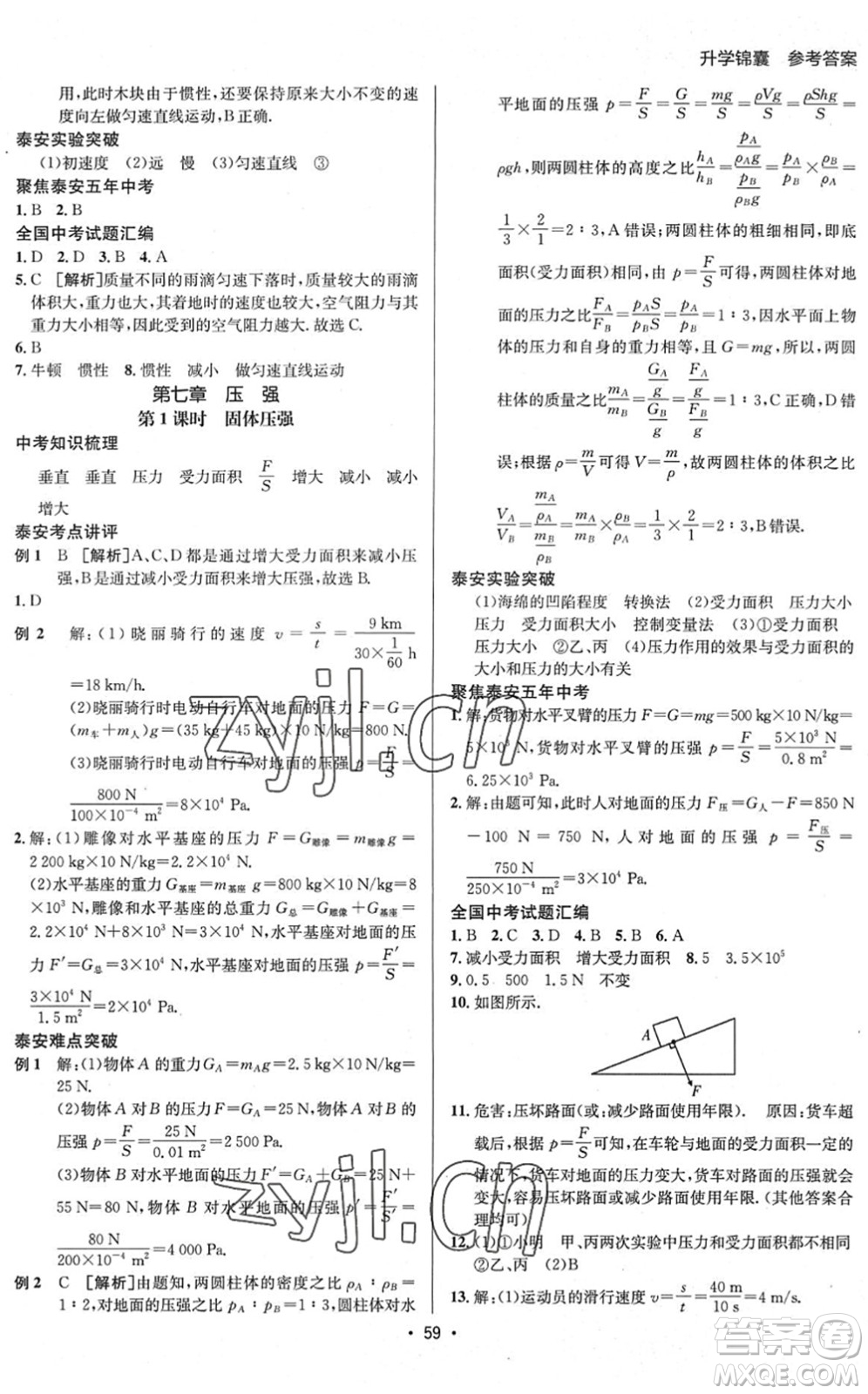 新疆青少年出版社2022升學(xué)錦囊九年級(jí)物理泰安專(zhuān)版答案