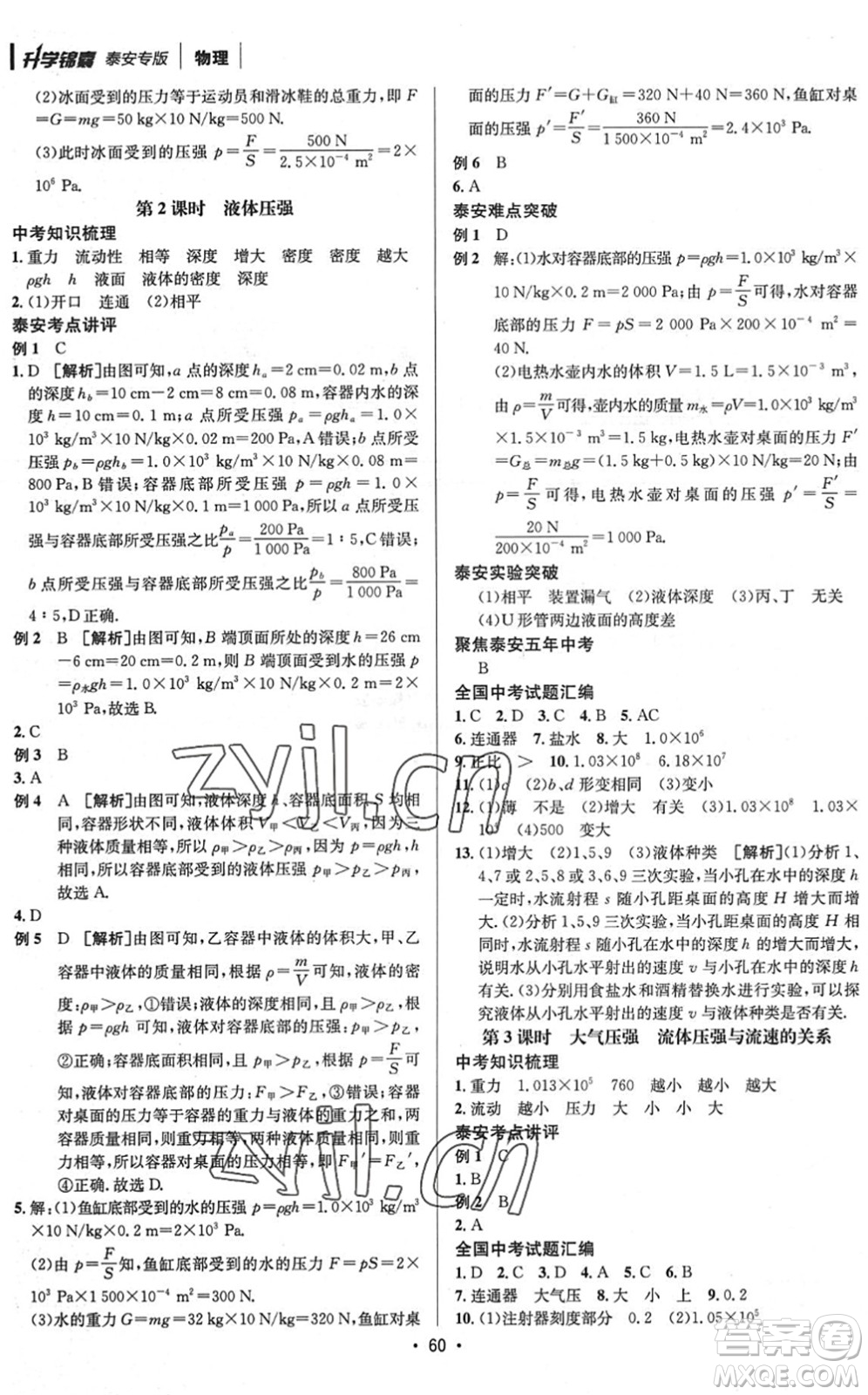 新疆青少年出版社2022升學(xué)錦囊九年級(jí)物理泰安專(zhuān)版答案